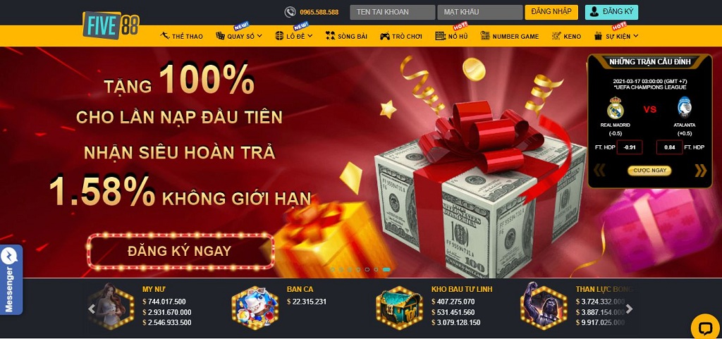 Tỷ lệ trả thưởng khi tham gia lô đề Five88 vô cùng hấp dẫn